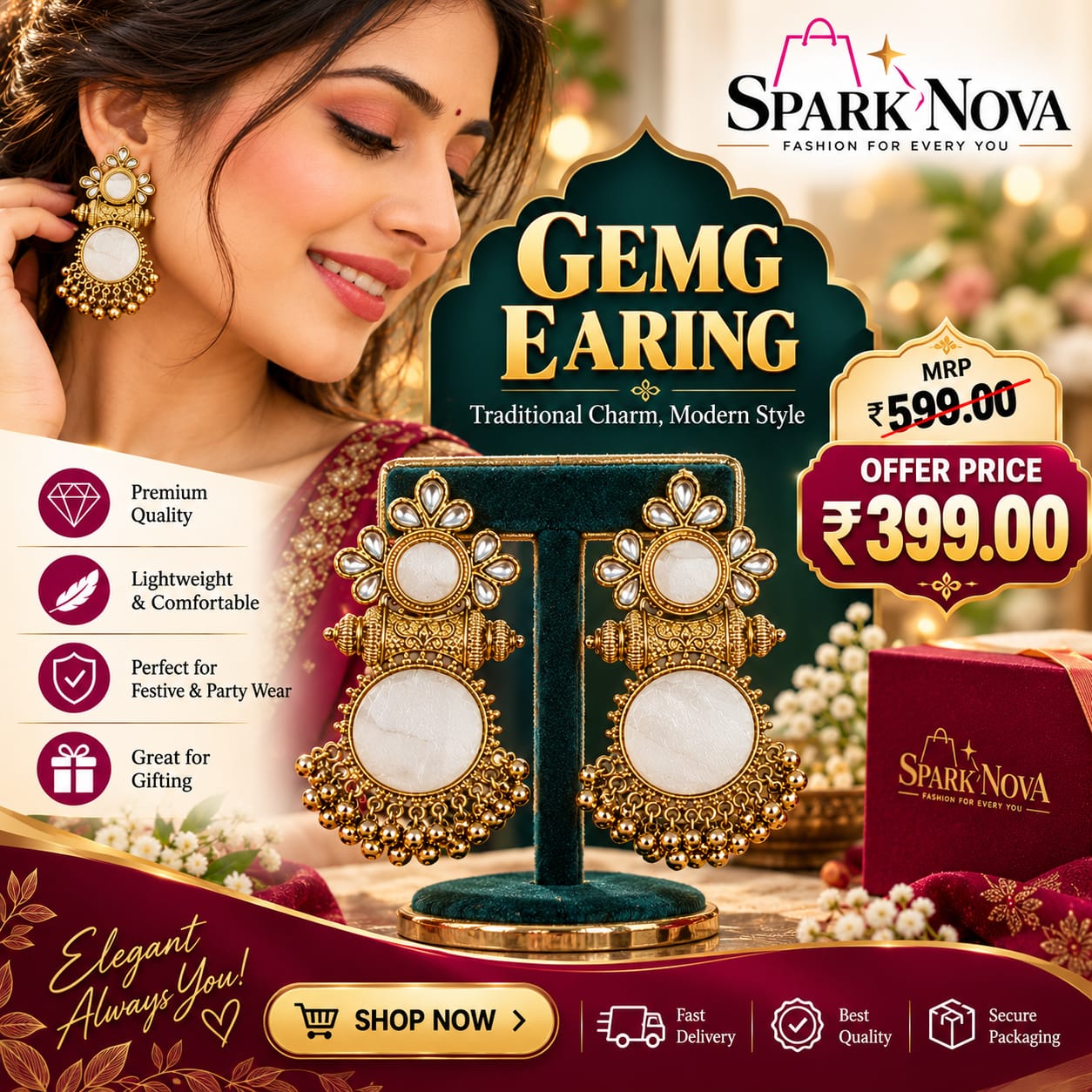 Royal White Stone Antique Earrings