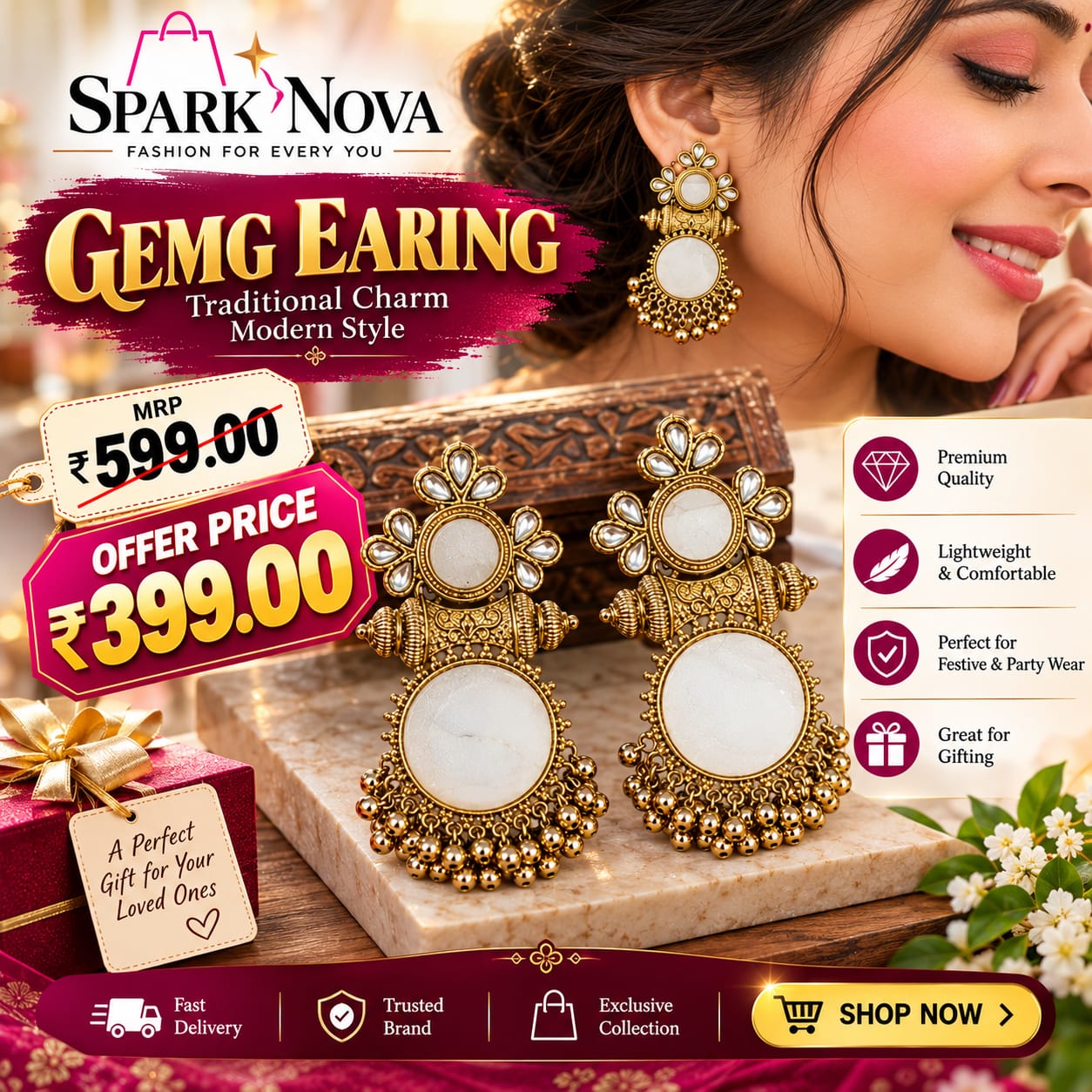 Royal White Stone Antique Earrings