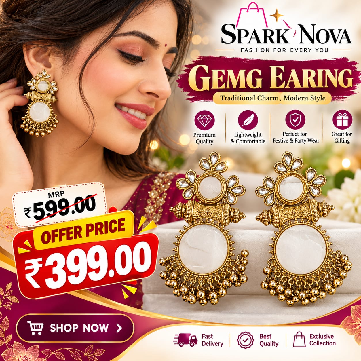 Royal White Stone Antique Earrings