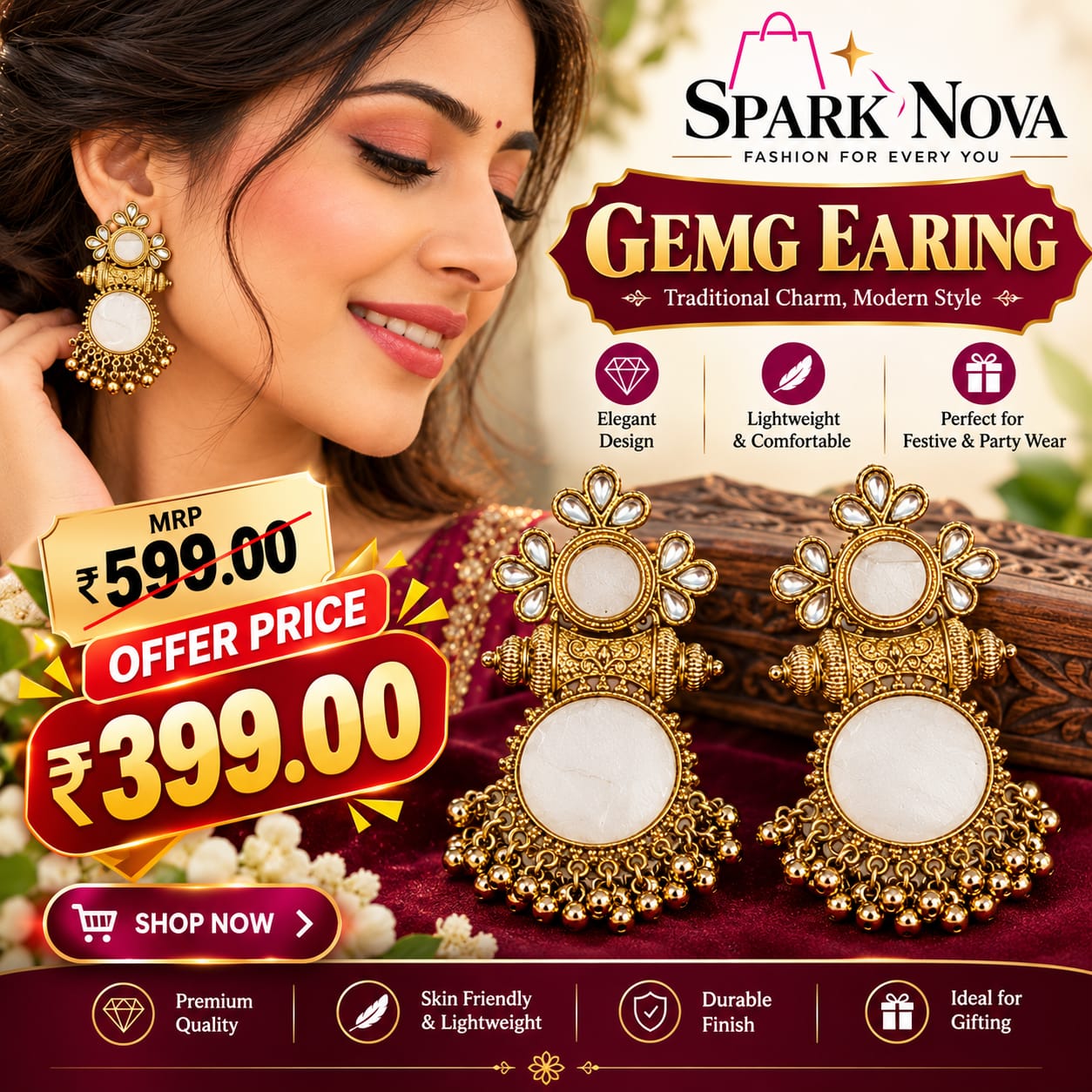 Royal White Stone Antique Earrings