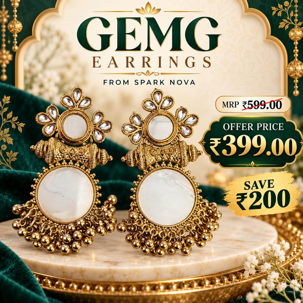 Royal White Stone Antique Earrings